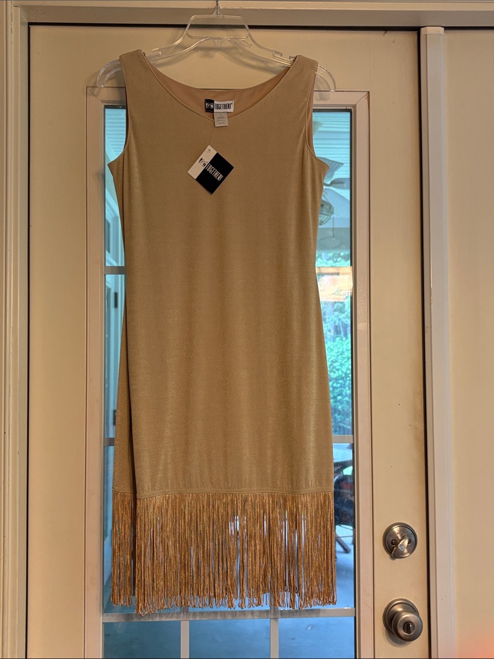 Vintage Together! NWT Beige Metallic Shimmer Fringe Flapper Cocktail Dress Small